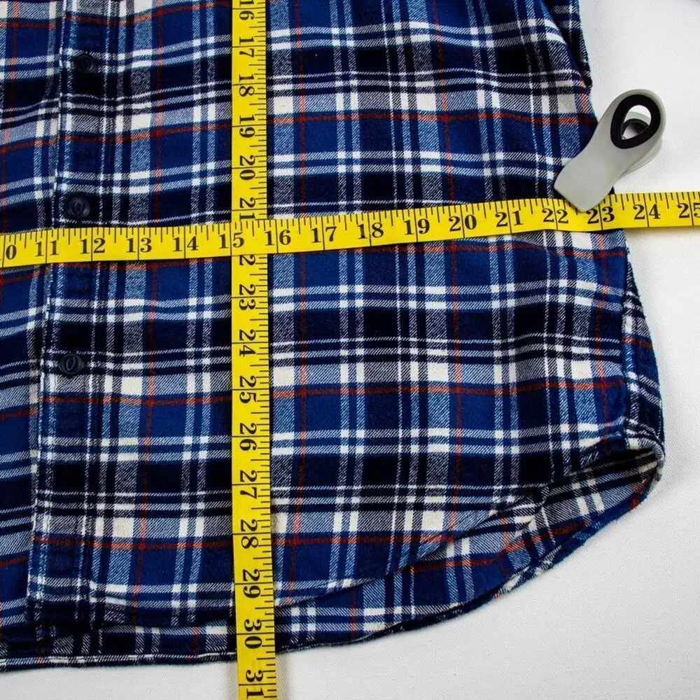 Men’s XL Flannel Shirt Blue Plaid 100% Cotton Long Sleeve Button Up J.Crew